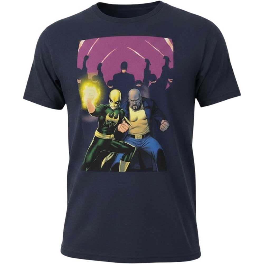 Marvel‎ Iron Fist Luke Cage Heroes For Hire Navy Blue Graphic T-Shirt Large